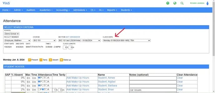 attendance section