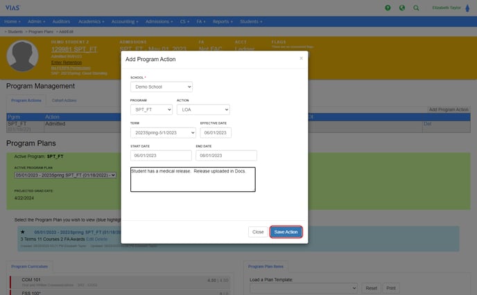 save program action